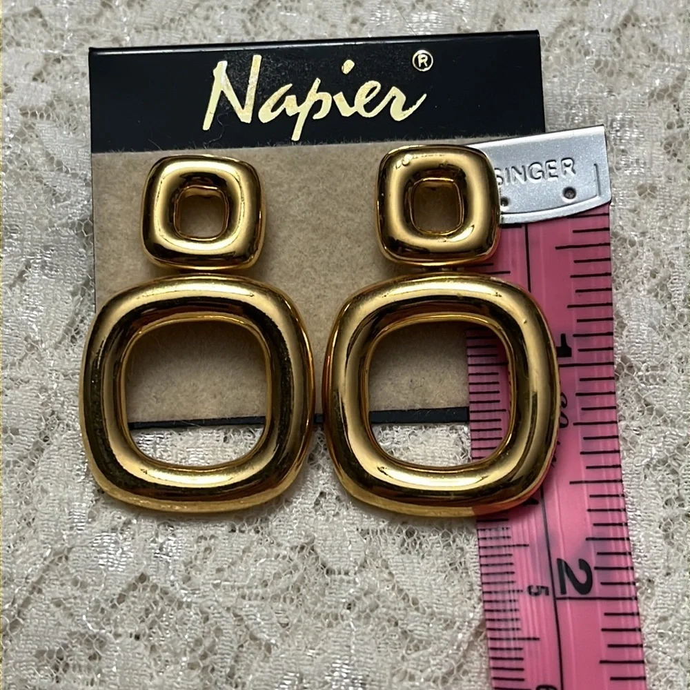 Napier/vintage gold earrings, 1.5” * - Picture 2 of 2
